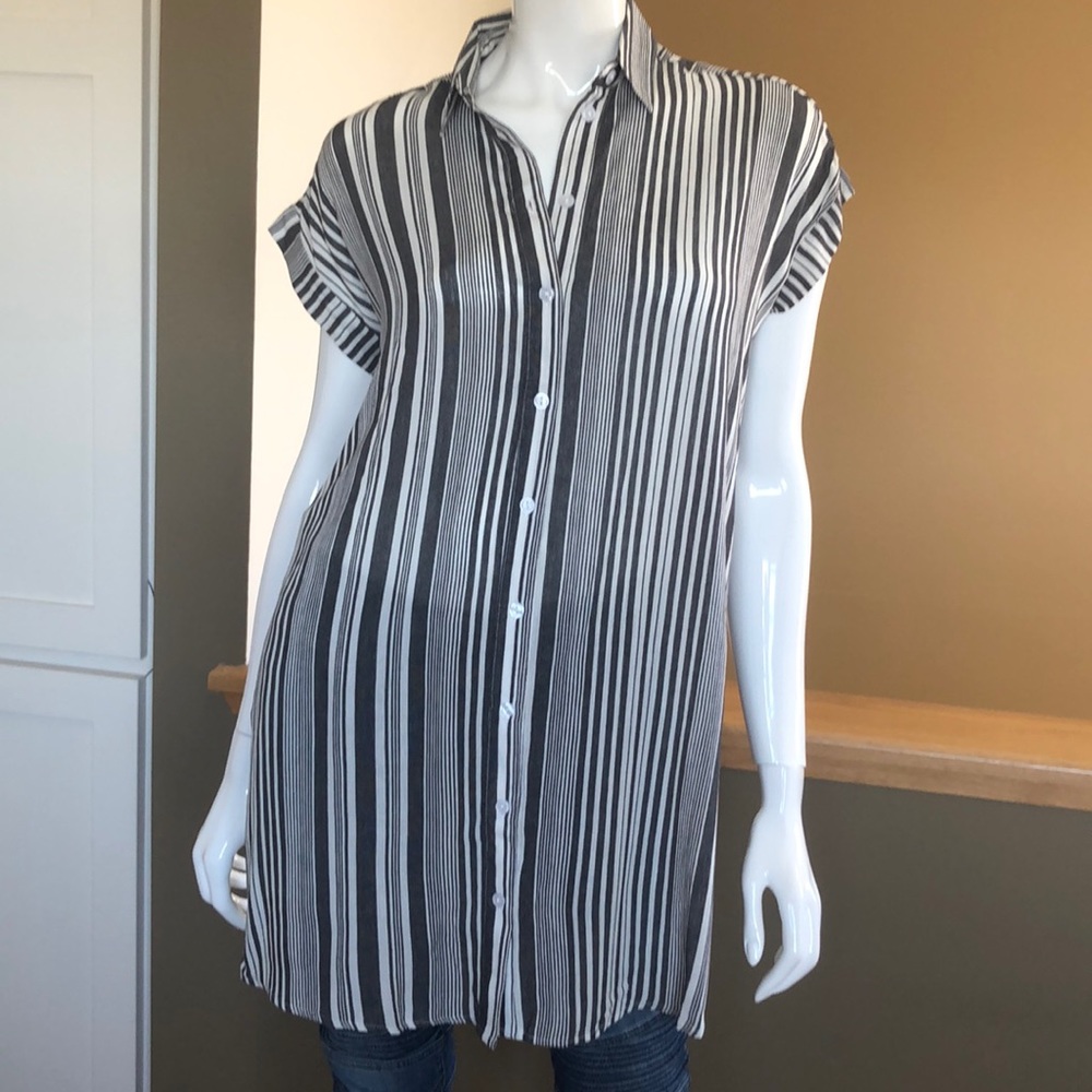 Black ivory button down striped shirt dress